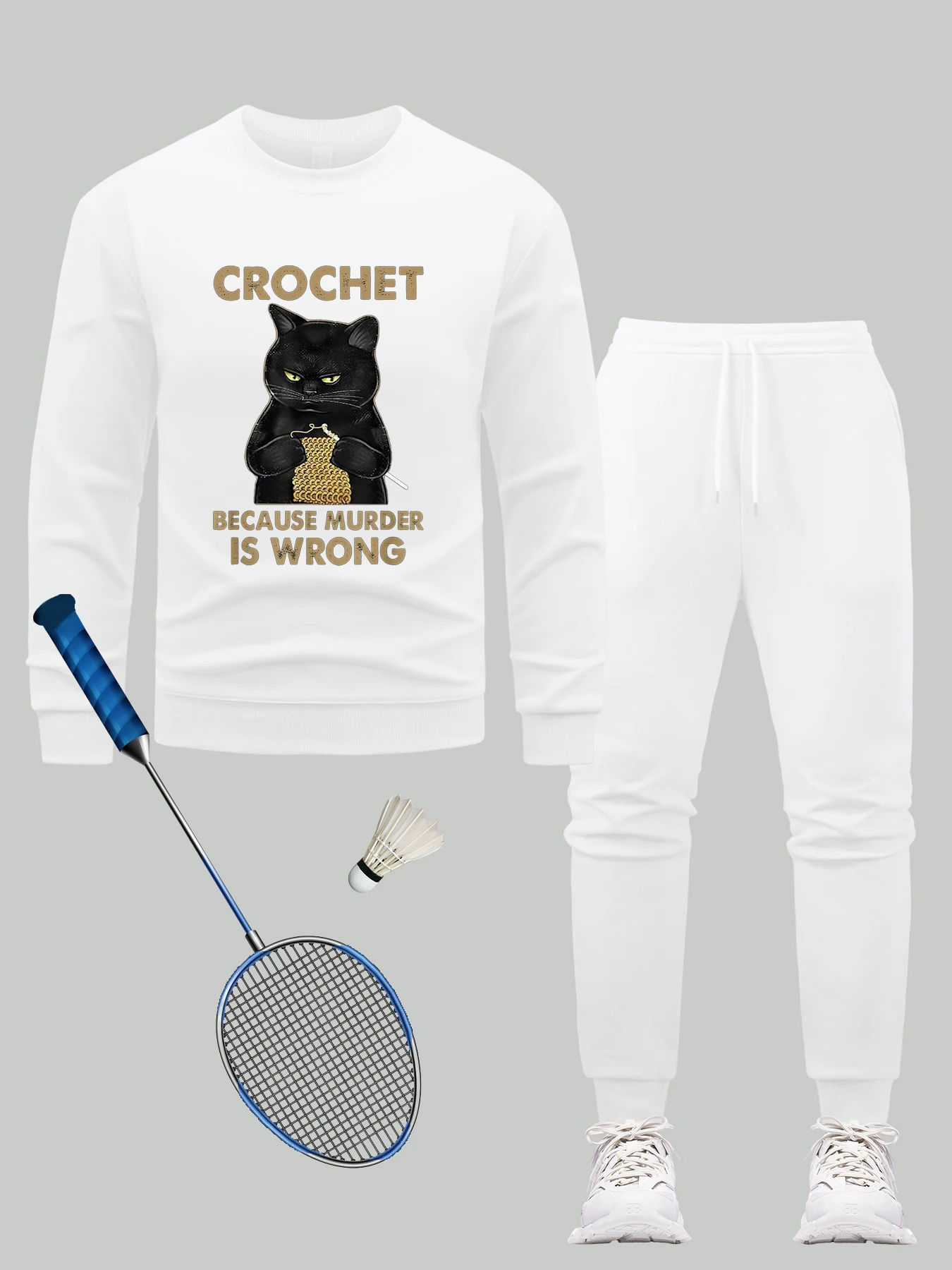 

Crochet Cat Because Murder Is Wrong Prints New In Men'S Set Casual All-Match Sweatshirts Soft Sports Pants Autumn Fashion Tops