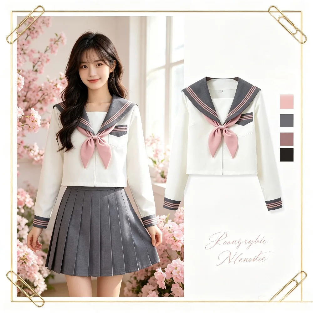 Women's College Style 3‑Stripes JK School Uniform Set, High‑Waist Pleated Short Skirt for Students Campus Daily Graduation Wear