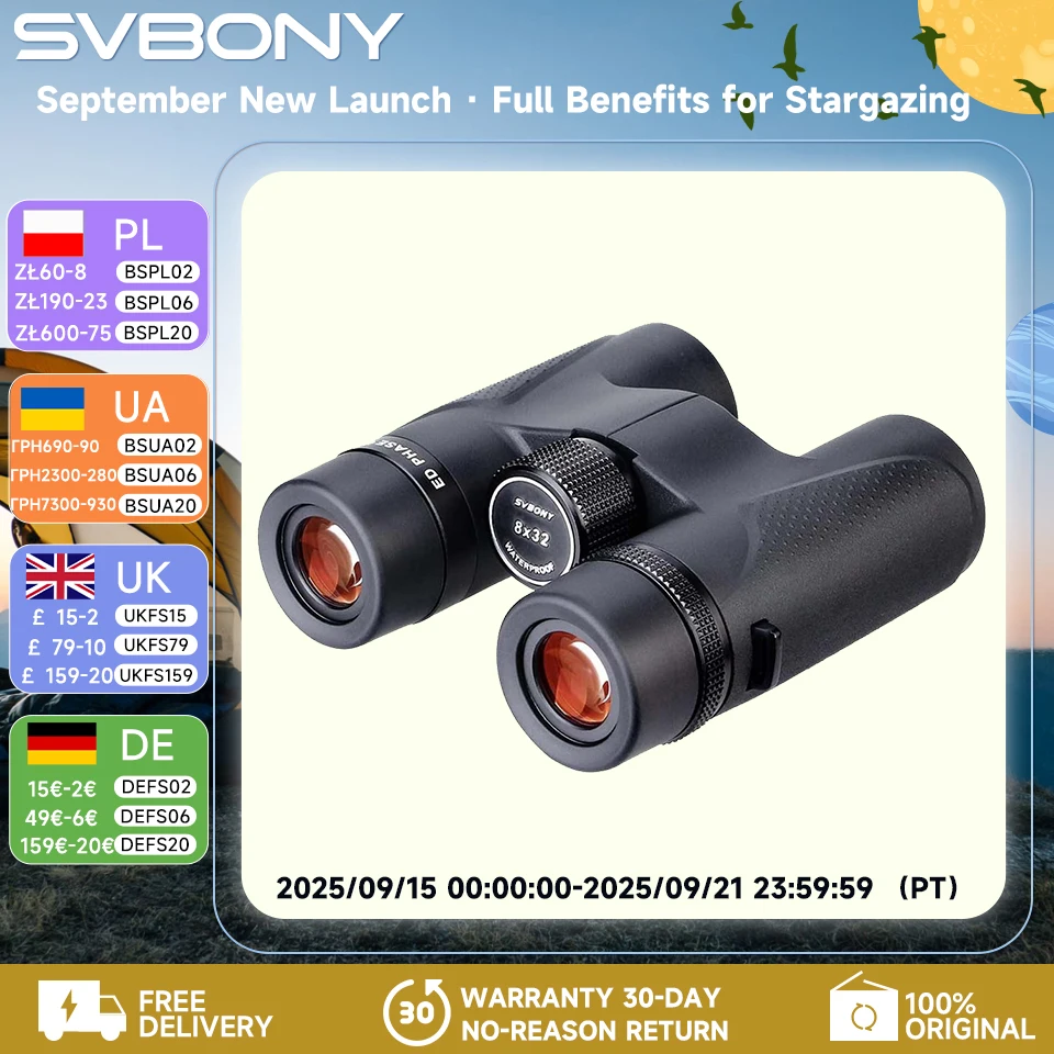 

Svbony SV202 8X32/8x42/10x42/10X50 ED Binoculars IPX7 Waterproof long range Binoculars BAK4 for Bird Watching Stargazing Camping