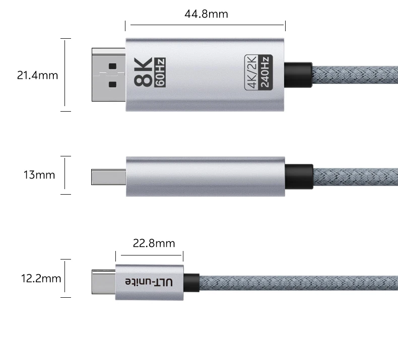 USB-C zu DisplayPort Kabel 8K60Hz, Thunderbolt 3/4 zu DisplayPort Kabel für MacBook Pro/Air, iPad Pro Typ-C zu DP Displaykabel – Detail 14