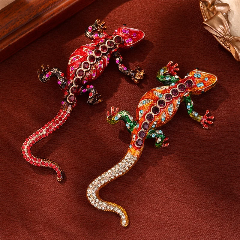 

Retro Colored Glaze Chameleon Alloy Brooches For Women Unisex Creative Zircon Various Gecko Animal Brooch Casual Daily Jewelry