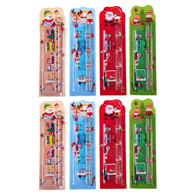 8 Sets Christmas Stationery Set for Kid Student including Pencil, Eraser, Ruler Dropship