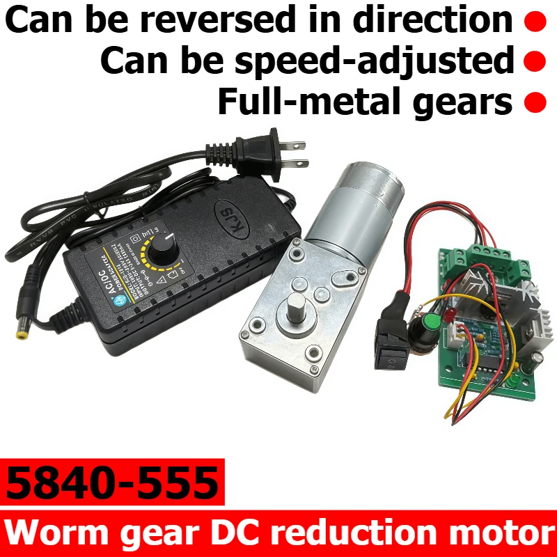 5840-555 Miniature DC Reduction Motor with High Torque Turbine Worm Gear and Speed Regulator and Adjustable Power Supply