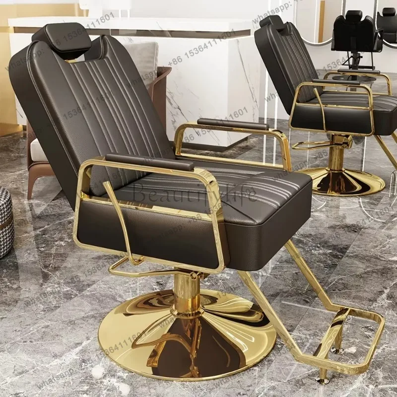 LSAesthetic Leather Barber Chair Luxury Personalized Equipment Special Salon Chair Hydraulic Neck Support Barbearia Furniture