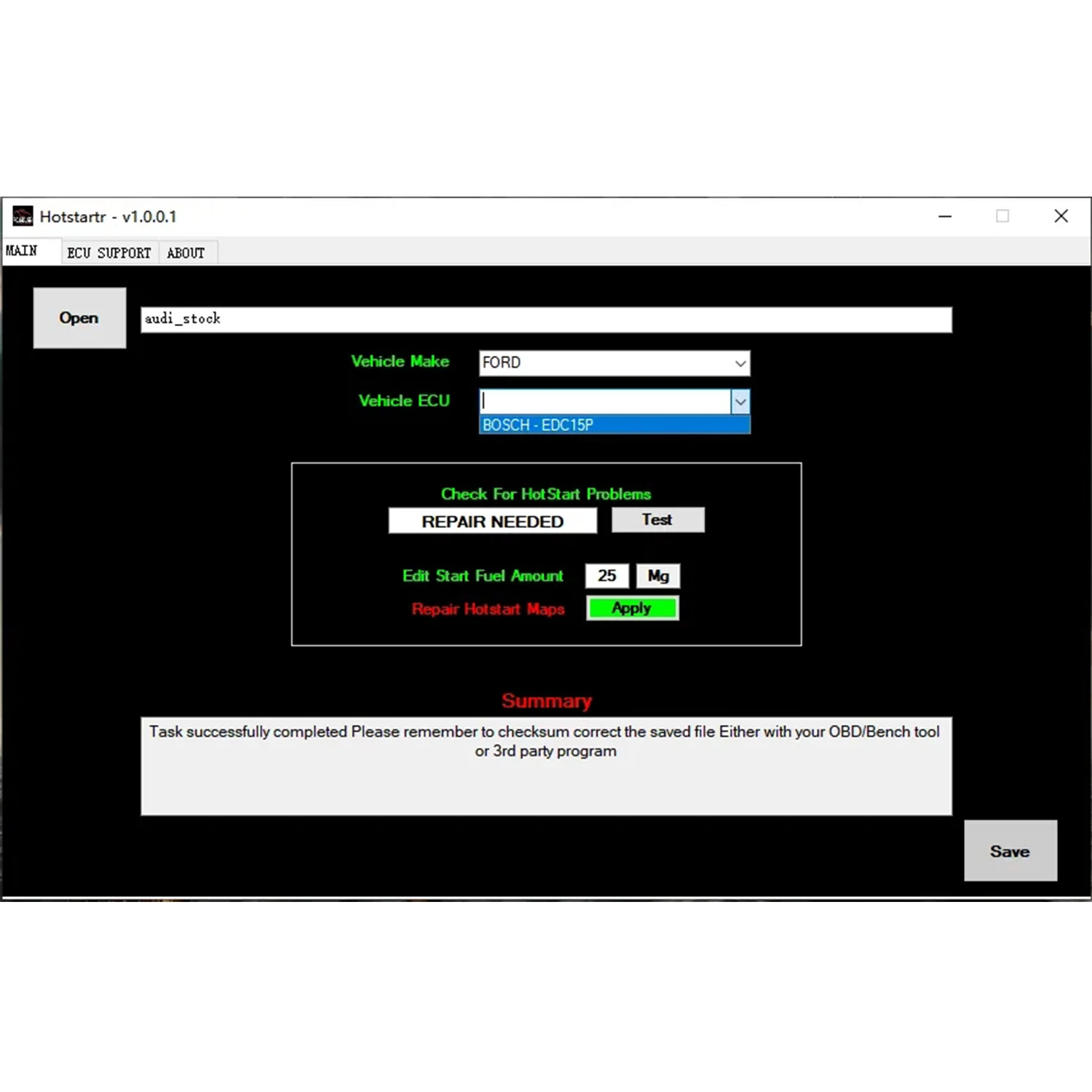 HotStartr Software Hot Startr Check For HotStart Problems Repaire HotStart Maps Edit Start Fuel Amount for VAG CAR EDC15P