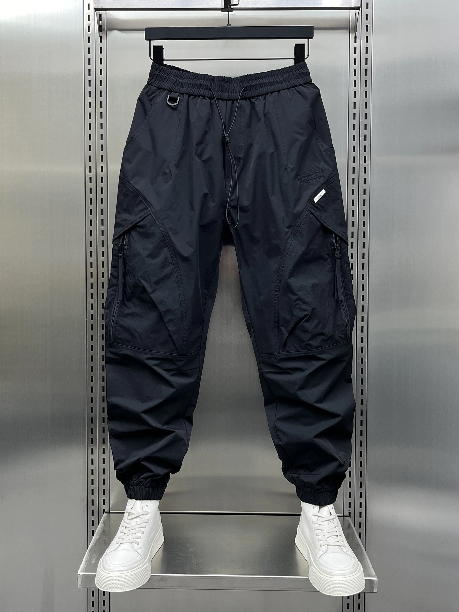 American Retro Loose Fit Work Pants Men's Summer Thin Nine Points Trendy Pants Youthful Energy Sle Pure Color Casual Trousers