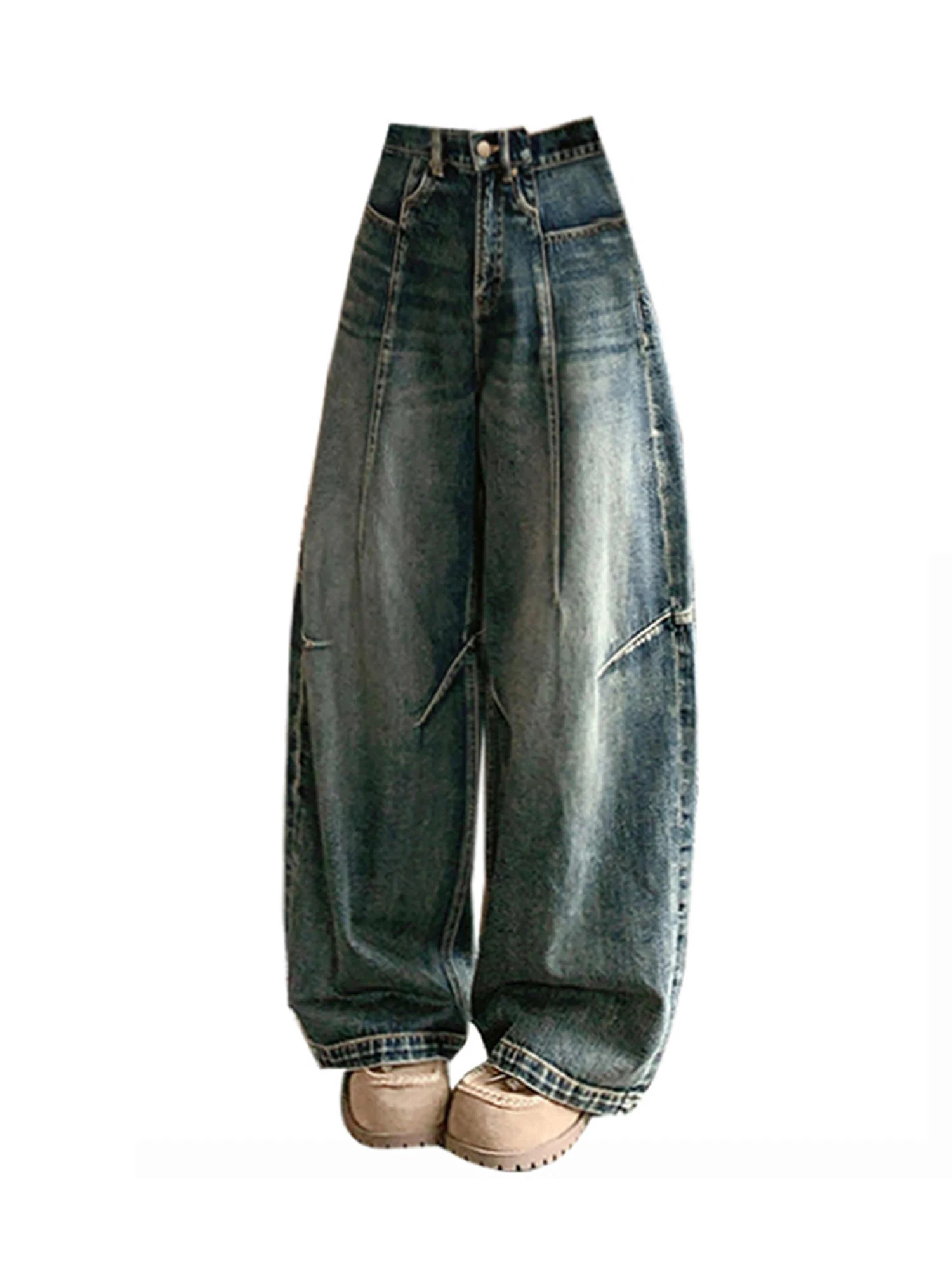 

Женские синие джинсы Y2k в стиле Харадзюку, винтажные широкие джинсовые брюки в стиле эмо, японский стиль 2000-х годов, большие джинсы-бойфренды, осенние брюки