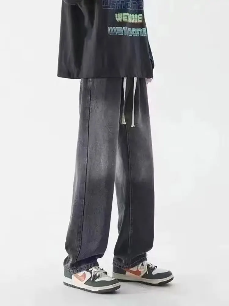 Vintage Washed Gradient Harajuku Straight Baggy Jeans Men Streetwear Loose Wide Denim Pants Jeans Casual Trousers