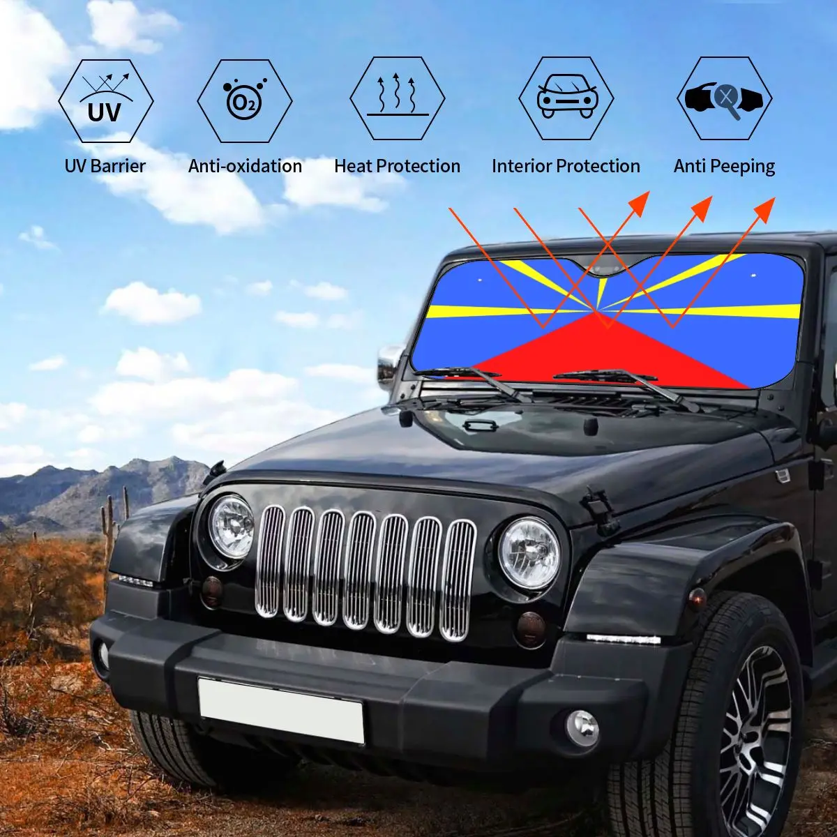 Custom 974 Reunion Island Flag Car Windshield Sunshade Foldable Reunionese Proud Sun Blocker Car Window Shades