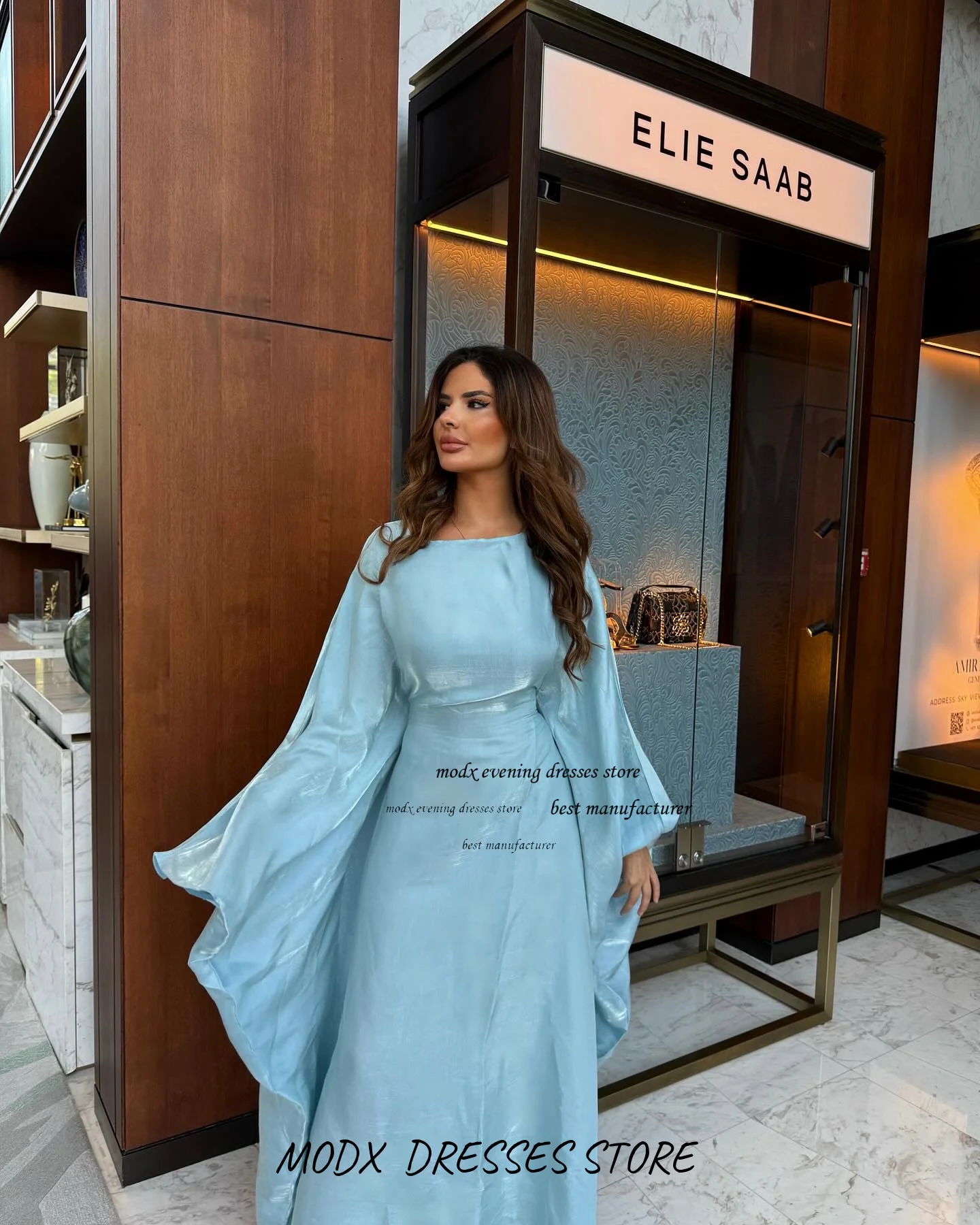 MODX Satin caftan Abaya Robe Maxi pour femmes Ramadan Robe de soirée à manches longues arabe Robe formelle Style dubaï