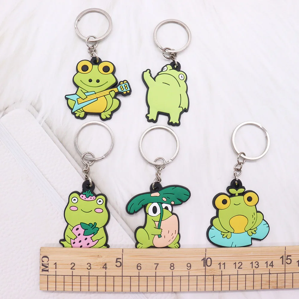 40PCS PVC Keychain Animal Cartoon Key Rings Lotus Frog Lotus Leaf Guitar Key Holders Fit Adult Car Keys Kids Party Gift Trinkets