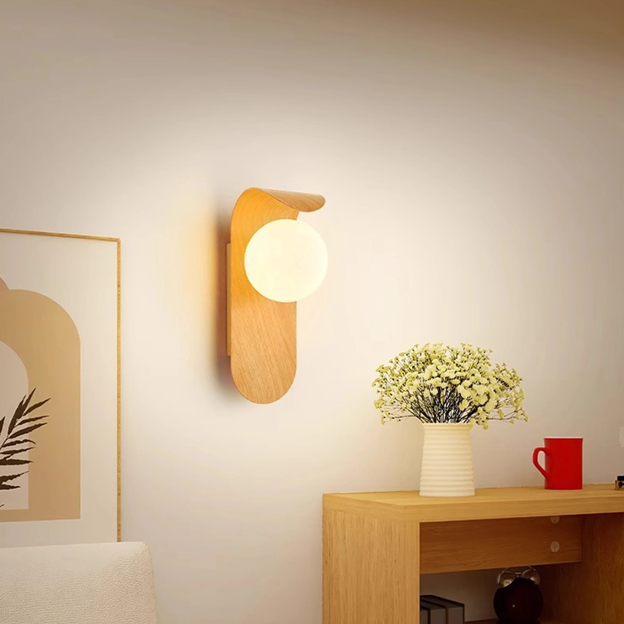Modern LED Wall Lamp Walnut Texture Globe Wall Light Living Room Corridor Bedside Bathroom Mood light Home Decoration