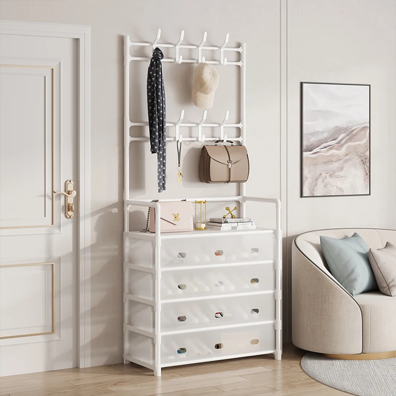 

5-Tier Coat and Shoe Rack With Dustproof Cover Shoe Organizer With Hooks for Closet,Entryway,Living Room