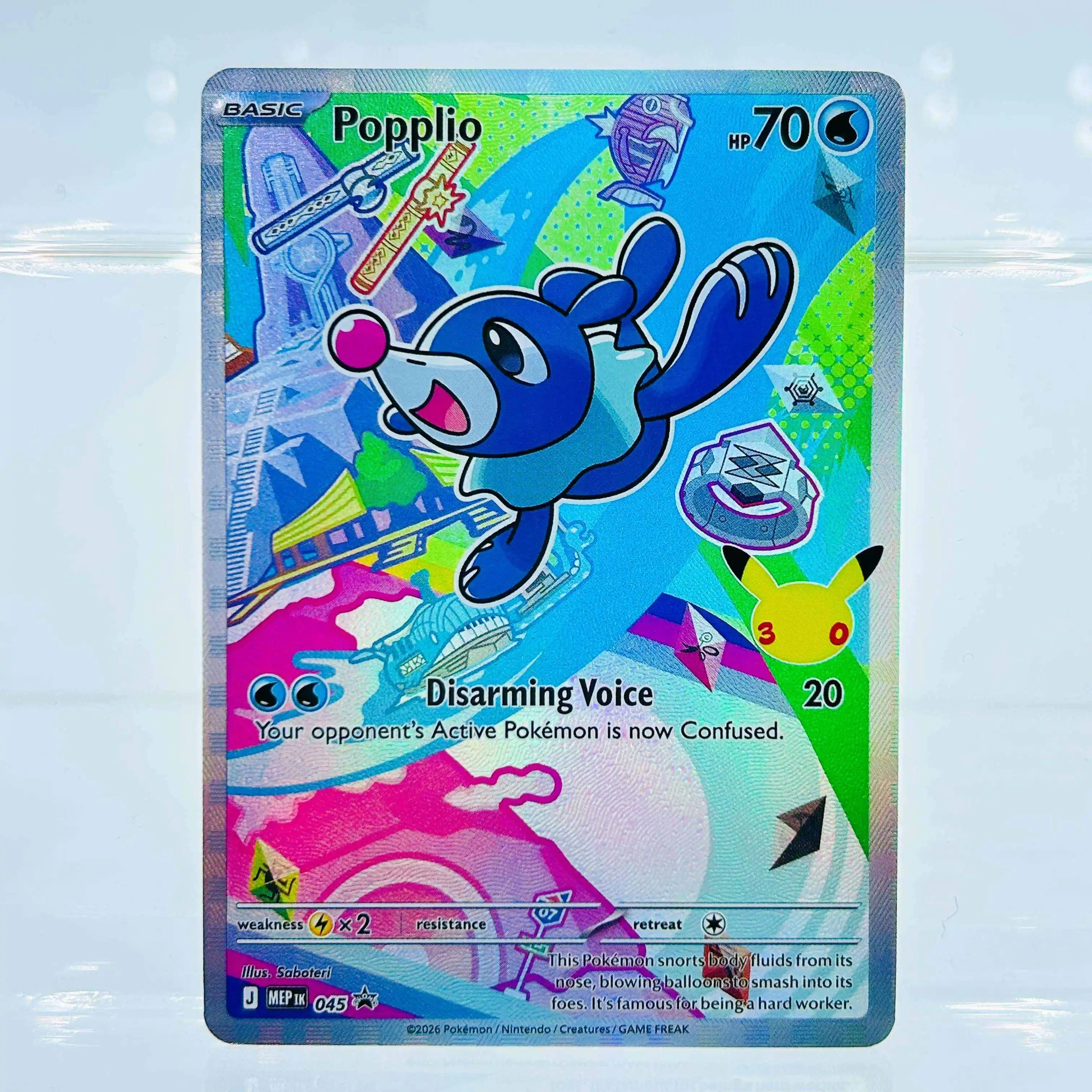 

2026 English Popplio Full Art Holo Rare DIY Textured Fan Art Pokemon Premium Anime Collectible Card