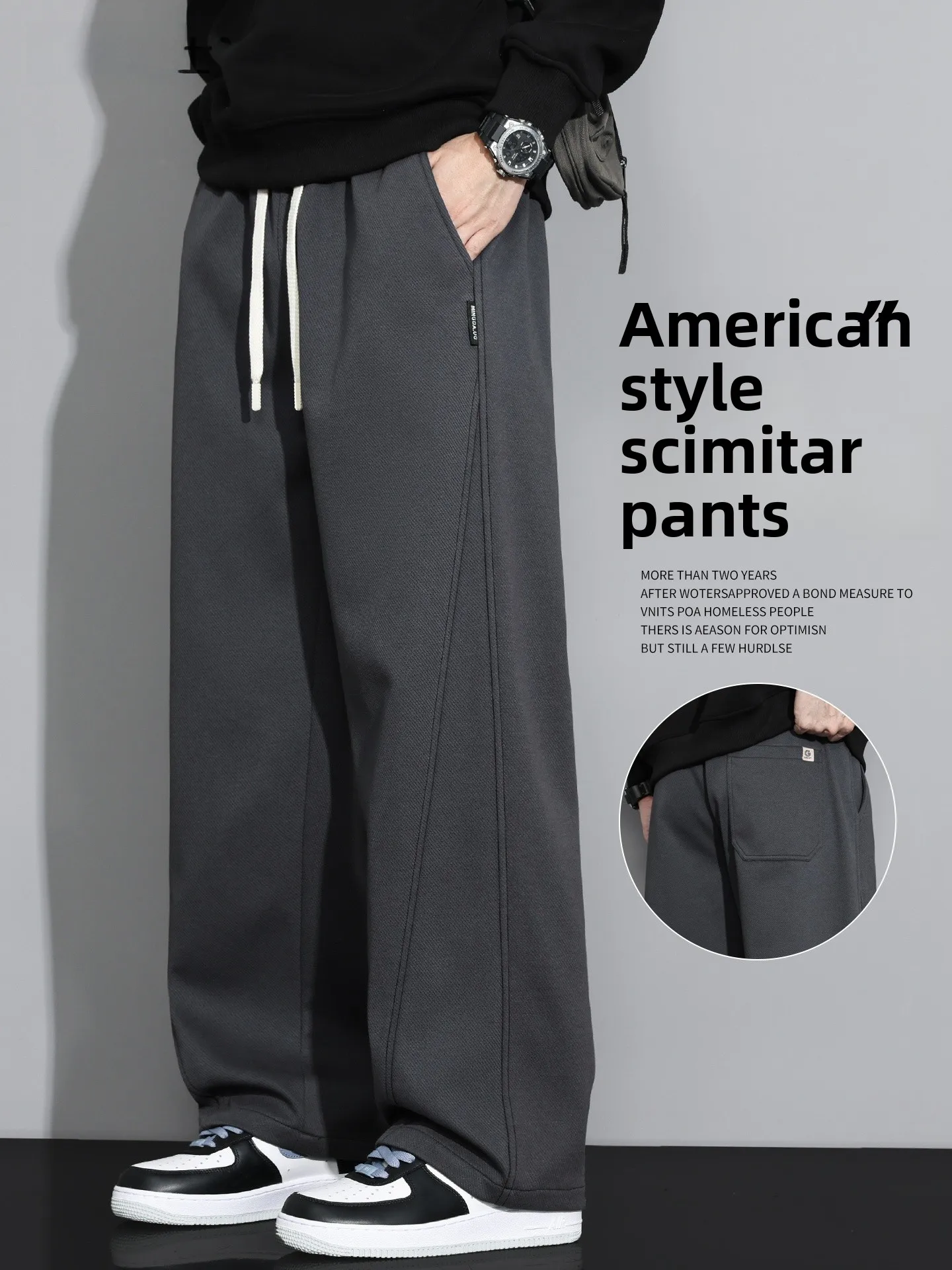 

Deep ey Casual Straight Leg Men's Pants Spring Autumn Winter Loose Fit Youth Sle American Knife Waist Sweatpants