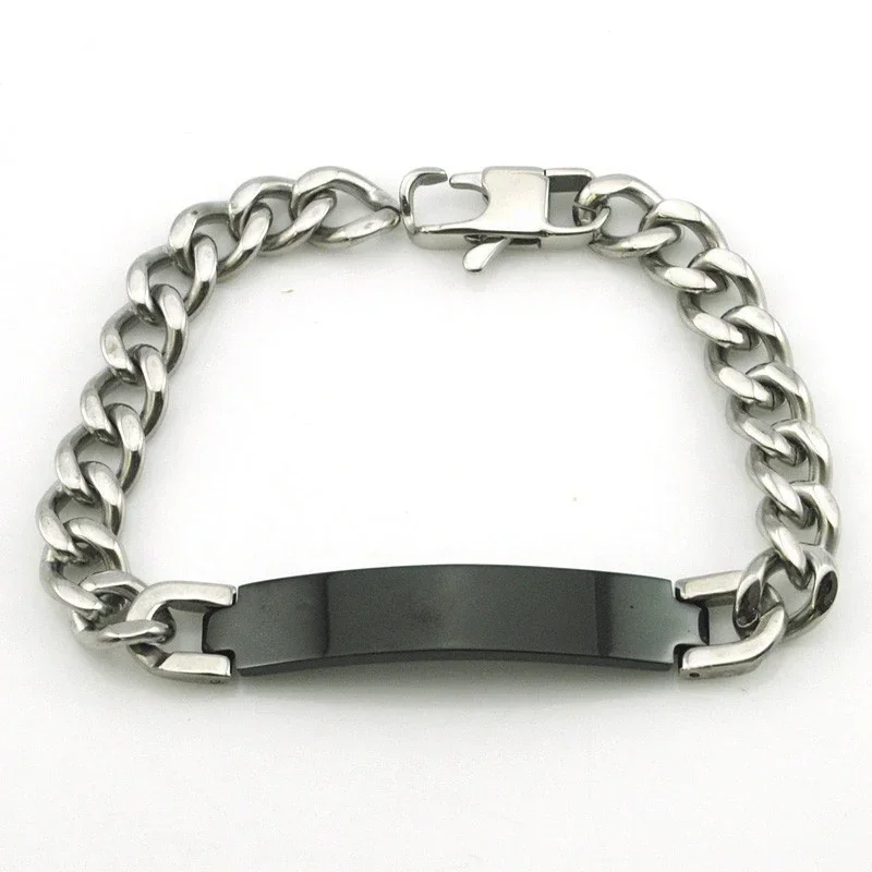 Nameplate Bracelets Men Statement Bend Stainless Steel Bracelet Black Fashion Charm Men Bracelets Chain Hand Gifts Man Wholesale
