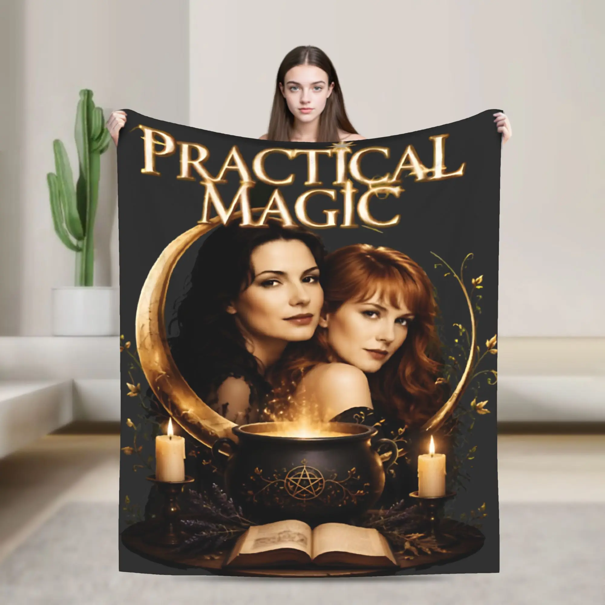 Novelty Design Practical Magic Witchcraft Spellcasting Occult Cauldron Pentagram Witchy Blanket Throw Blanket