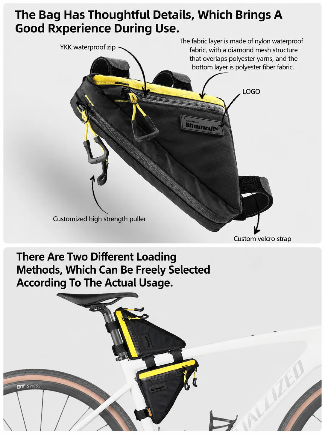 حقيبة دراجة مثلثة الشكل من Rhi - مراجعة Gravel Bike Frame Bag Bikepacking وسعره