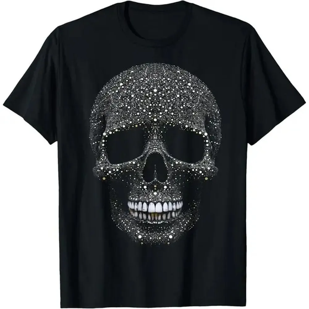 Men's Casual Cotton T-Shirt with Crystal Skull Tee – Intricate Rhinestone Gothic Design Short Sleeves - Teeshirts,Graphic Tees Stream Elements Shirt,Graphic Tees Stream Elements Shir graphic tees me Novelty Graphic T Shirt funny tshirt Undershirts Tees