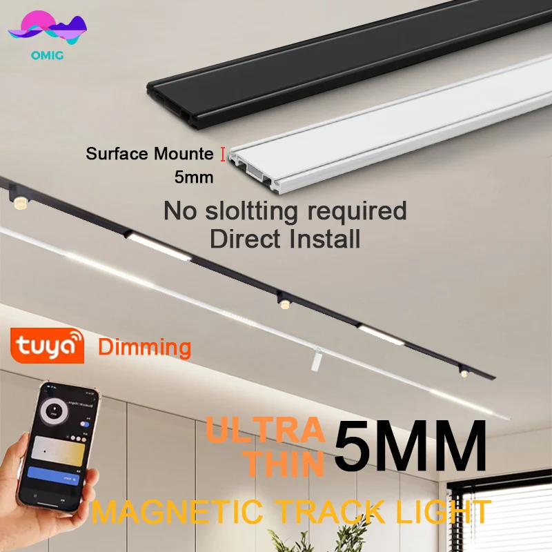 Smart Magnet Track Rail Lights Home Tuya Dimming Centralized Control Ultra-Thin Ceiling Mount 48V Magnetic Track Light System