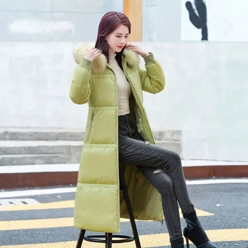 Fashion Over The Knee Long Loose Temperament Down  Women's 2022 New Winter Hooded Big Fur Collar Warm Casual  Women