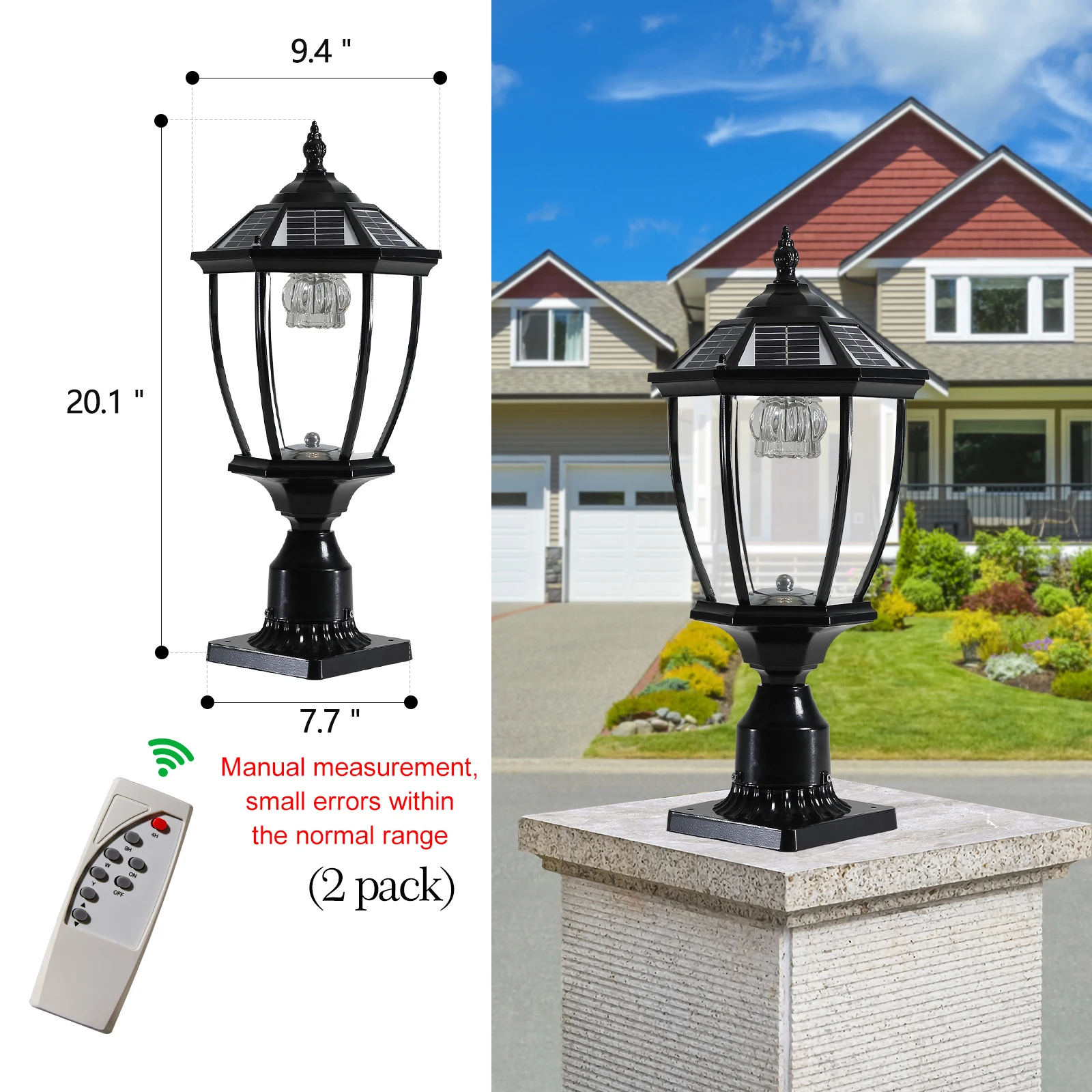 Zasilana energią słoneczną zewnętrzna lampa słupowa, wodoodporna lampa słupowa LED do ogrodu, podwórka i patio - automatyczne włączanie/wyłączanie (2 szt.)