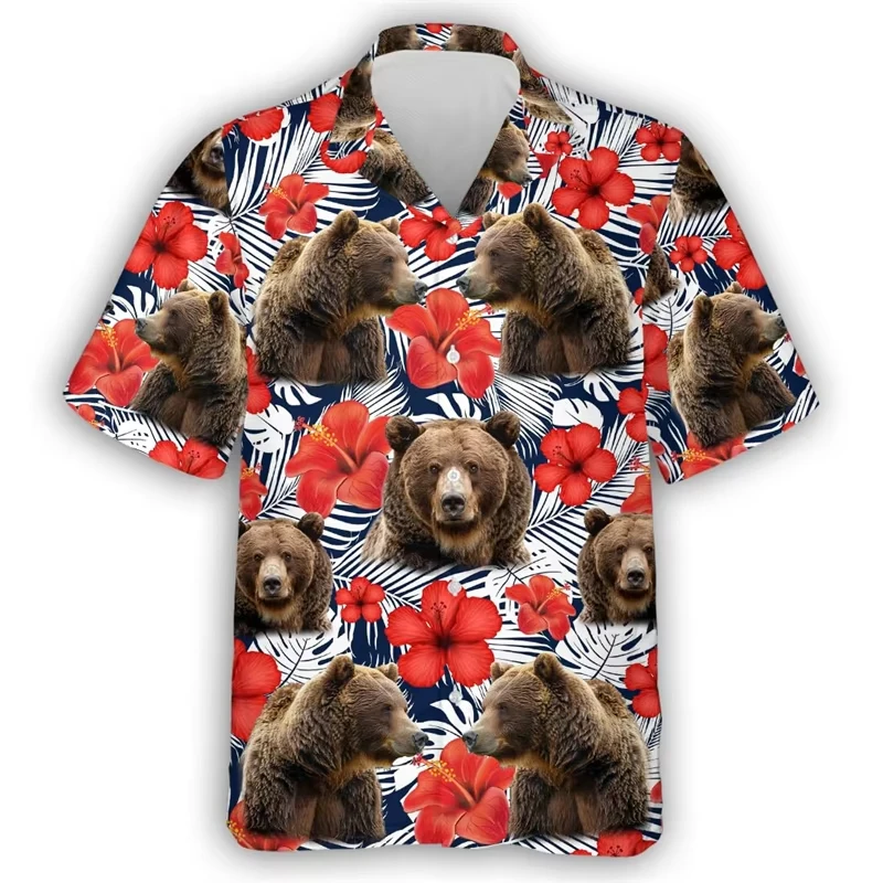 I più nuovi uomini estivi abbigliamento 3D stampa Animal Bear uomo camicia hawaiana uomo Beach Vacation Shirt uomo Fashion Holiday camicetta abbottonata