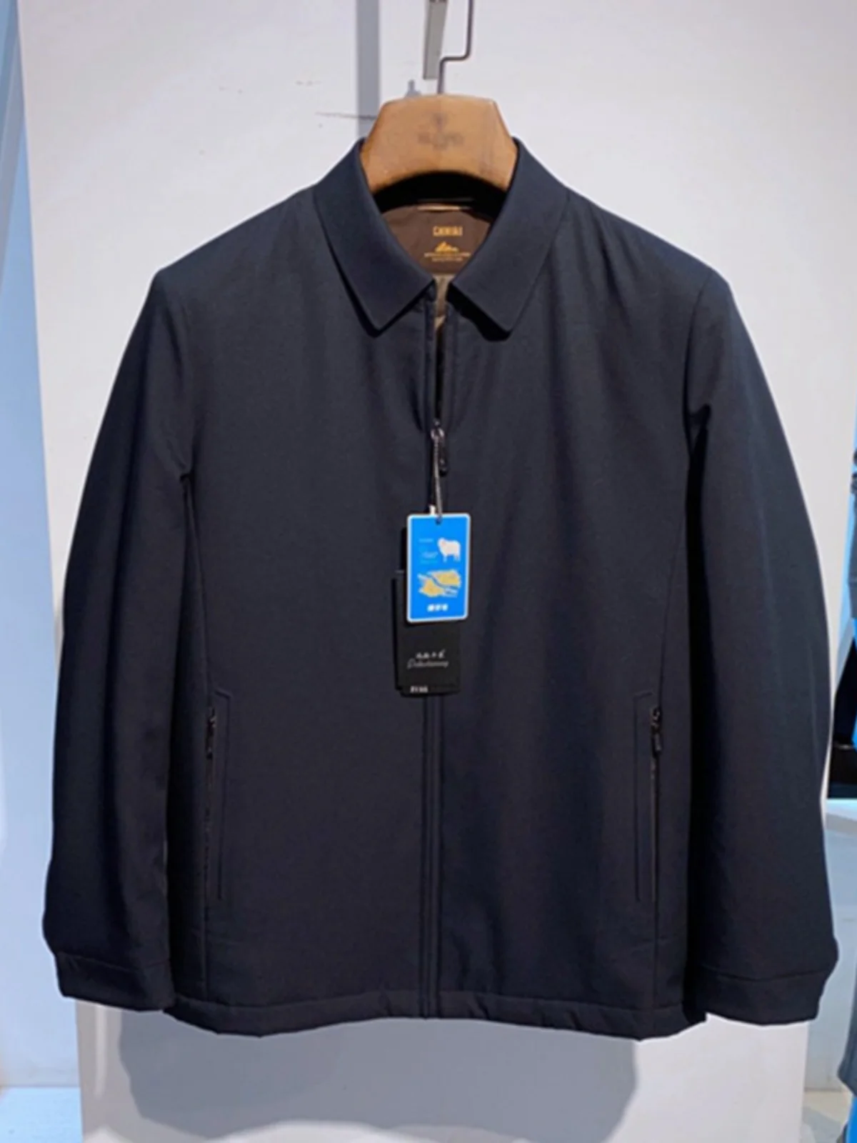 

Темно-синяя хлопковая мужская теплая верхняя одежда с шерстяным наполнителем Jaet Busin, повседневная мужская теплая верхняя одежда, длинная застежка-молния