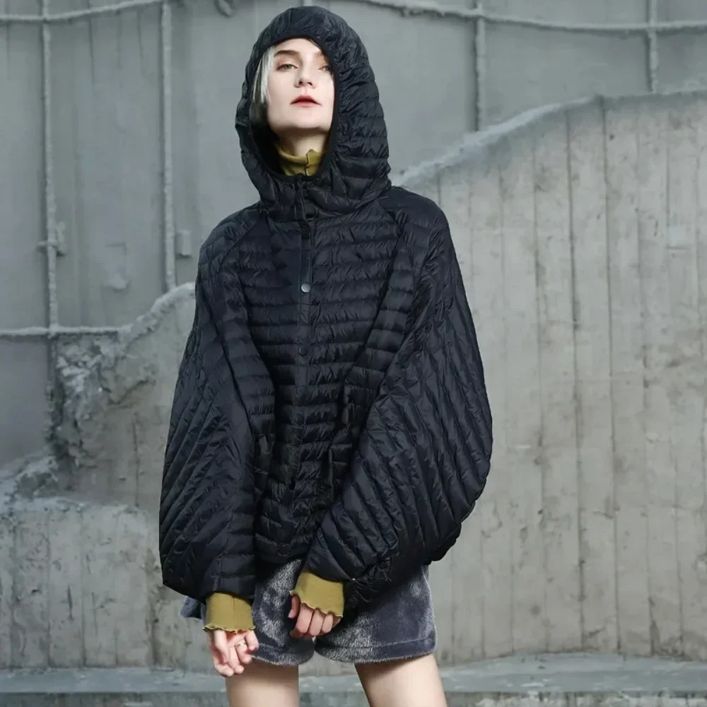 Mulheres novo inverno vintage oversize capuz puffer jaqueta ultra leve lanterna manga pato branco para baixo casaco penas feminino casual