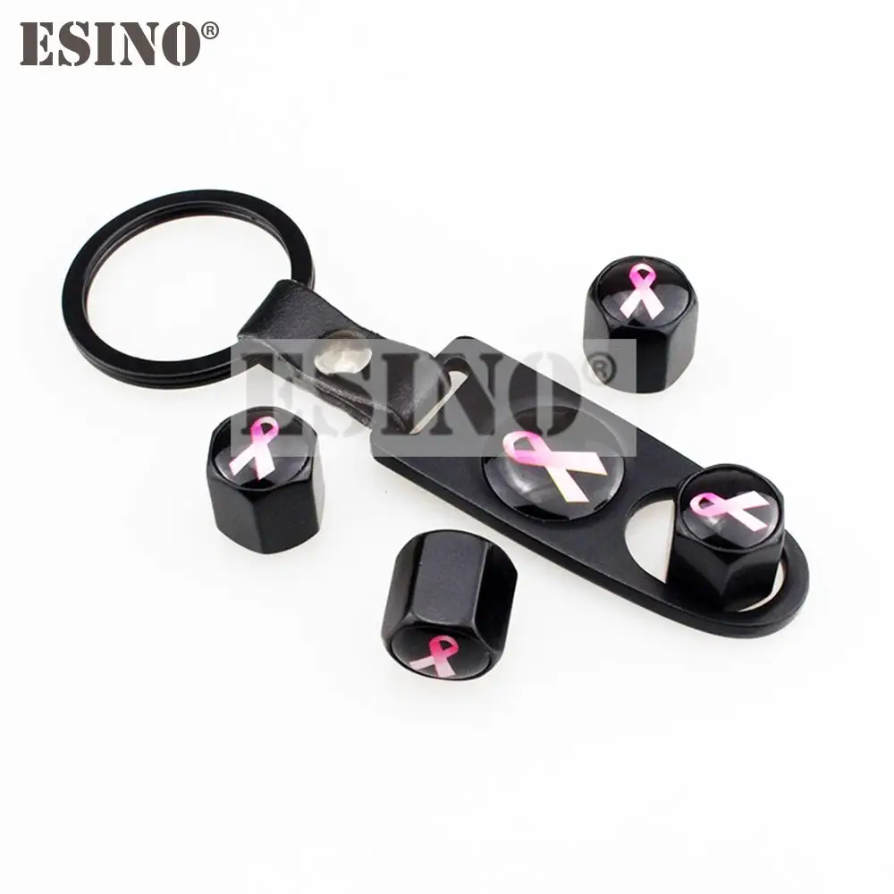 4 x Car Styling Stainless Steel Zinc Alloy Wheel Tire Valve Stems Caps AIDS Logo Sign Universal Fit With Mini Wrench Key Chain