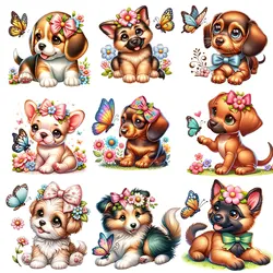 Butterfly Flower Cute Dog Puppy Iron on Picture on Clothes Playful Stickers Colorful Creations Durable Heat Transfer Prints