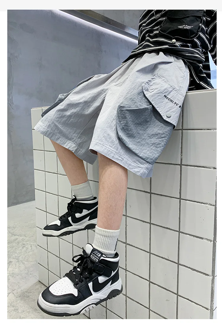 Kurze, stylische Sommer-Cargo-Shorts aus Baumwolle für Kinder und Jungen im Teenageralter, mit großer Seitentasche, neue lässige kurze Cargo-Hosen, 5-14 Jahre – Detail 10