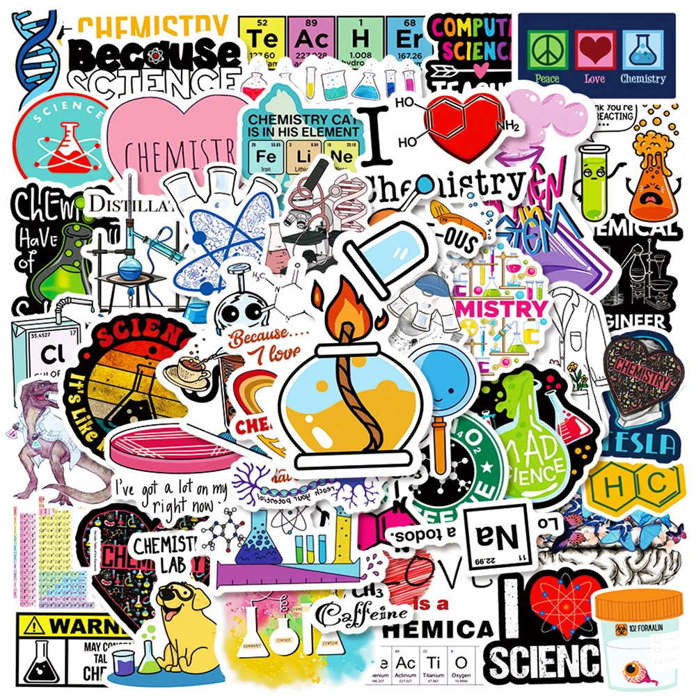 10/30/50pcs Cartoon Scientific Chemistry Laboratory Stickers Decals DIY Stationery Phone Laptop Funny Creative Decals Wholesale