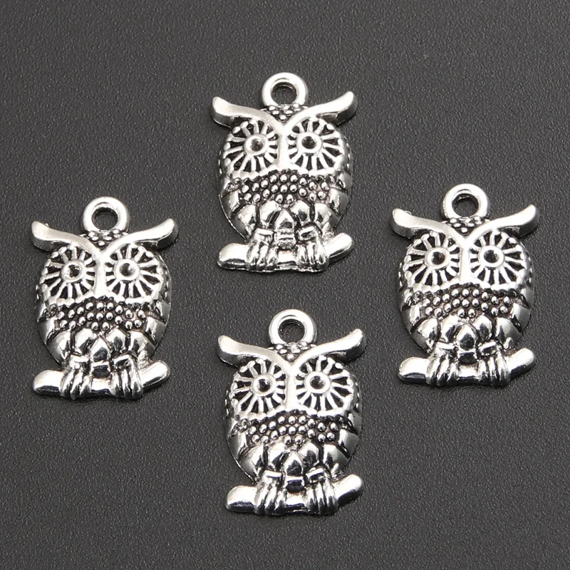 40 sztuk kolor srebrny 16.5x11mm sowa zwierzęca Charms nocna sowa wisiorek Fit DIY Handmade tworzenia biżuterii stop metali znalezienie dostaw