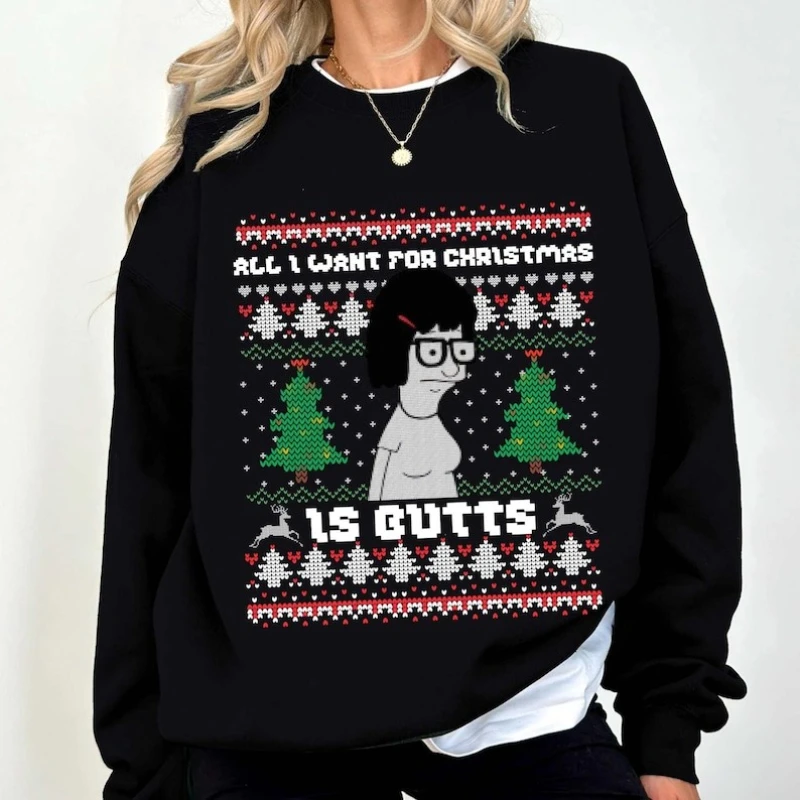 

Толстовка All I Want for Xmas Is Butts Ugly Christmas, термотолстовка с капюшоном Tina Belcher From Bob's Burgers Bob's Burgers Lovers