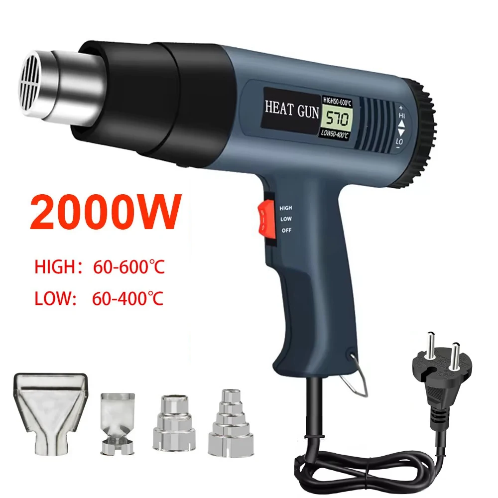 Heat Gun 220V 2500W Electric Hot Air Gun Temperature Adjustable Hair Dryer Digital Dispaly Heat Gun for DIY Crafts Shrinking PVC Stripping Paint