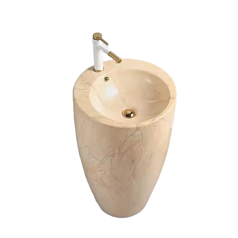 

Round bathroom base art basin Modern marble Chinese ceramic freestanding wash basin High-end base basin