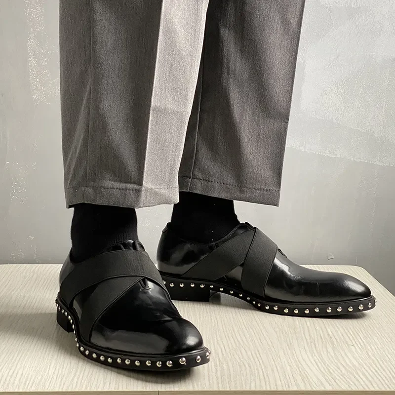 Rivets Leather Shoes Gentlemen Oxfords Handmade Full Grain Leather Men Wedding Dress Shoes