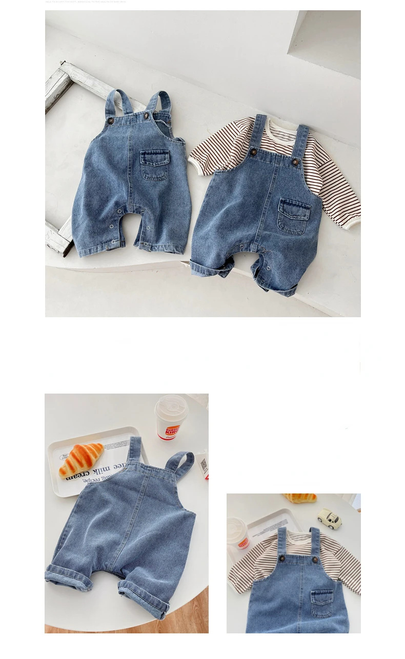 Salopette Jeans Per Neonati/ragazzi/ragazze - Denim Di Cotone Morbido, Bretelle Regolabili, Bottoni Pressione, Taglie 80-110