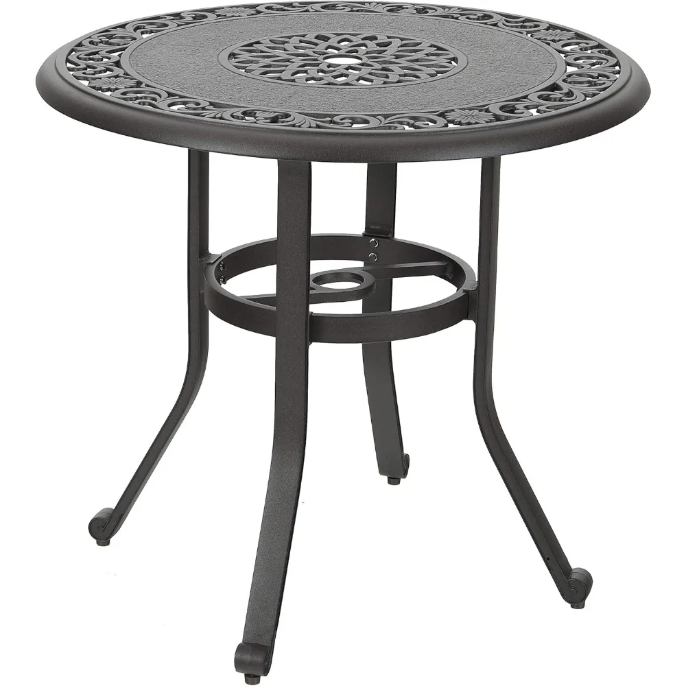 

32 in Cast Aluminum Patio Outdoor Bistro Round Dining Table with Frosted Surface