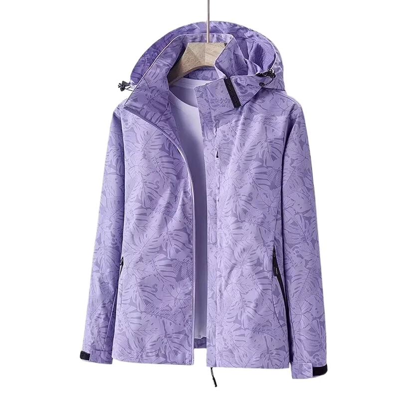 2026 Spring/Fall Hooded Outdoor Casual Maple Leaf Camouflage Windproof Jacket for Women,Mountain Windproof Female Hiking Jackets view 3