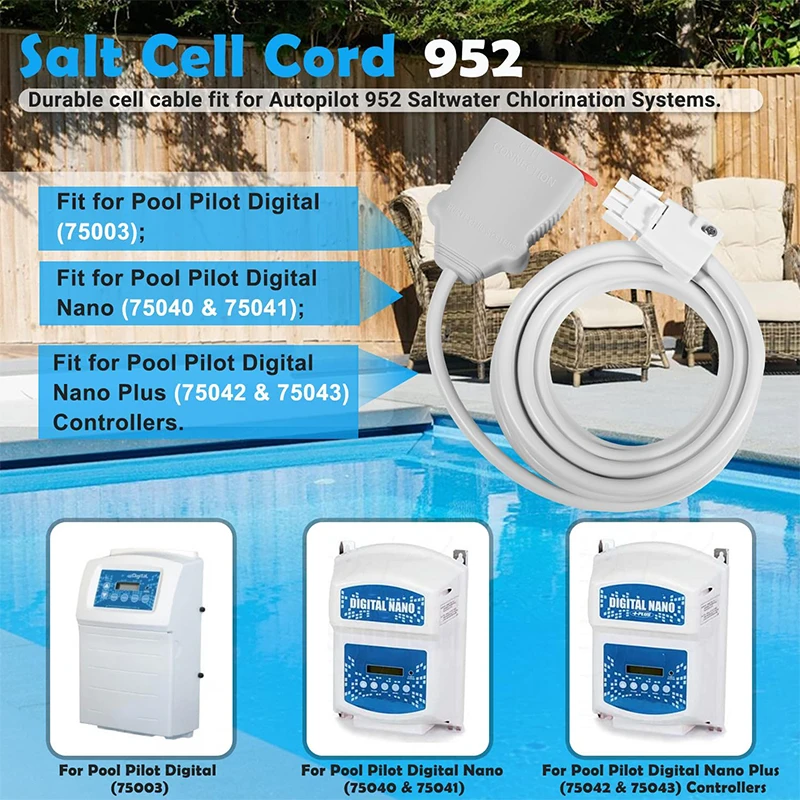 952 Salt Cell Cord w/ 3 Pin Connector, 12 Ft, for Autopilot 952 Saltwater Chlorination Systems, for AutoPilot Pool Pilot Digital