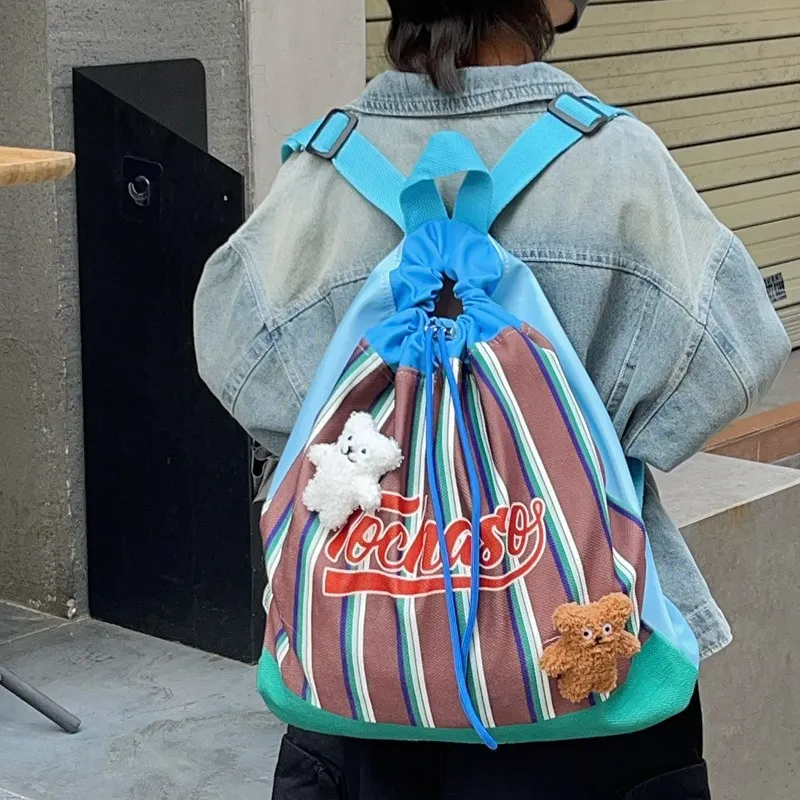 

Striped Drawstring Children Backpacks for Boy Cute Backpacks Sports Bag Class Bags for Girl Designer Bags Travel Backpacks Sac