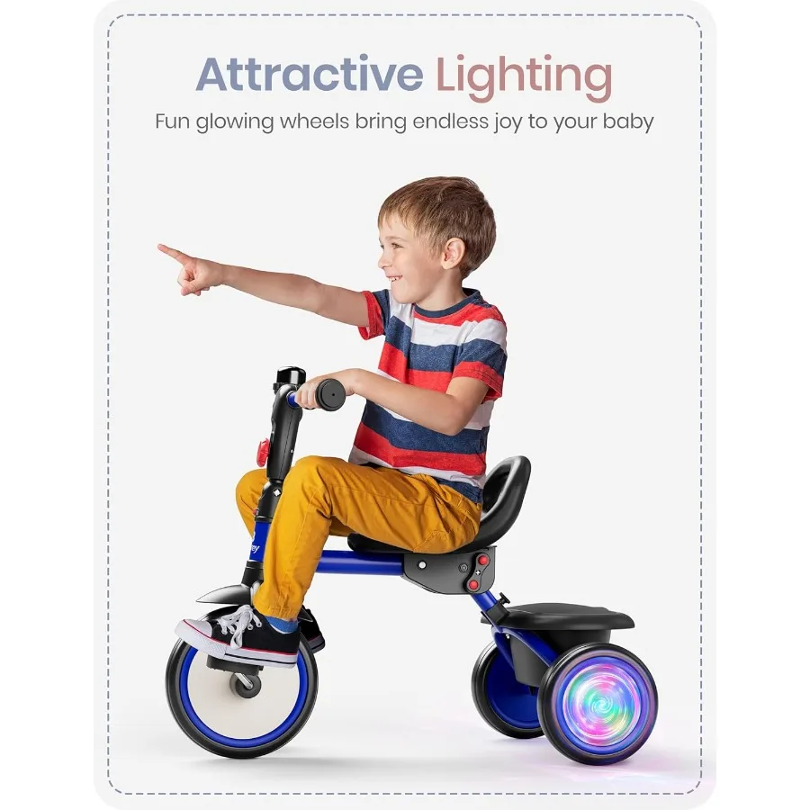 18ヶ月から5歳までの子供用三輪車、フラッシュホイール付き、ベル付き幼児用三輪車、子供用三輪車、2～5歳向けのギフト