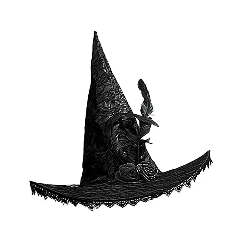 Witches Hat Wizard Costume Adult Hat With Lace Brim For Halloween Women Costume Party Cosplay Accessories For Party