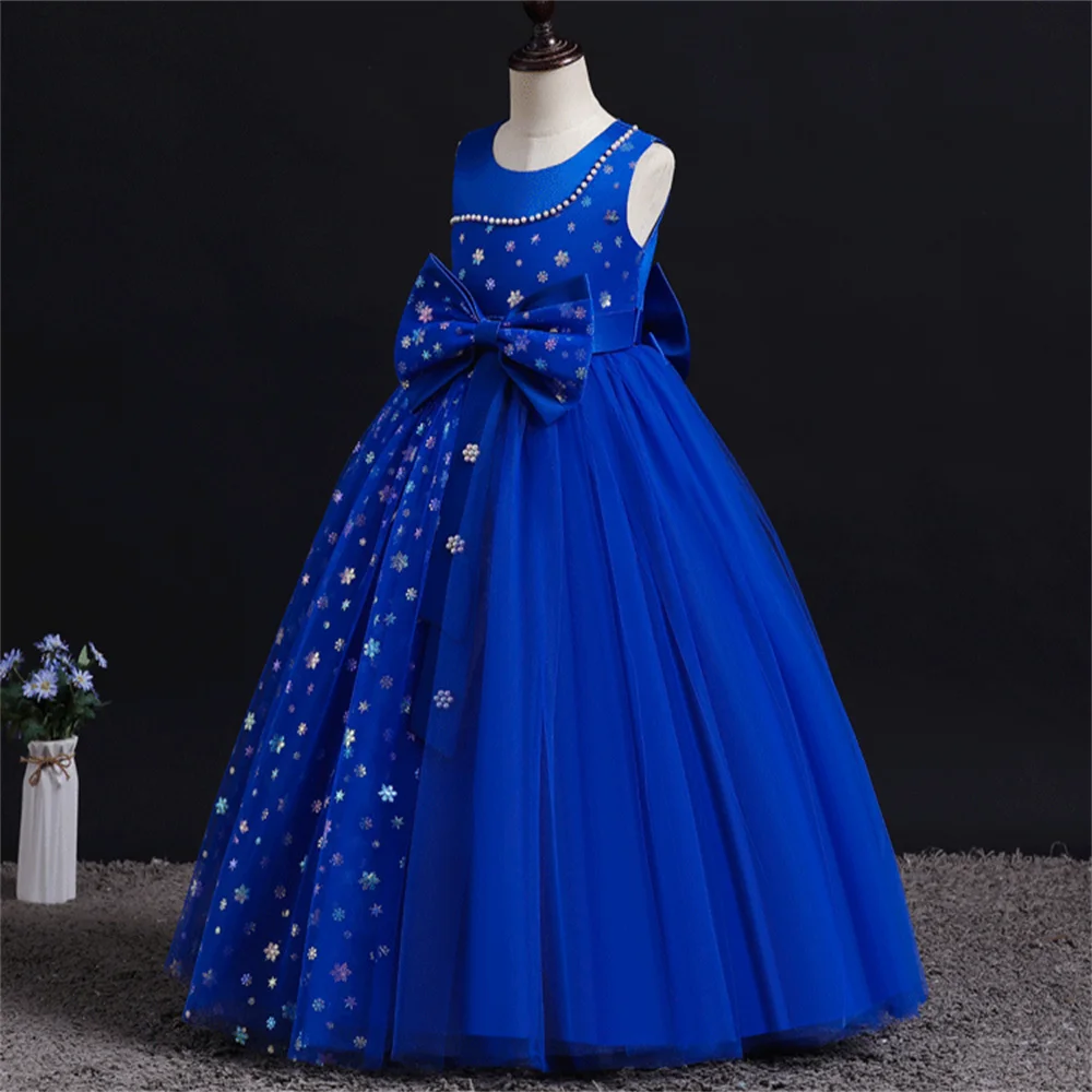 

Royal Blue Bow Beading Flower Girl Dresses Applique Communion Birthday Wedding Prom Party Guests Bespoke Outfits Graduation