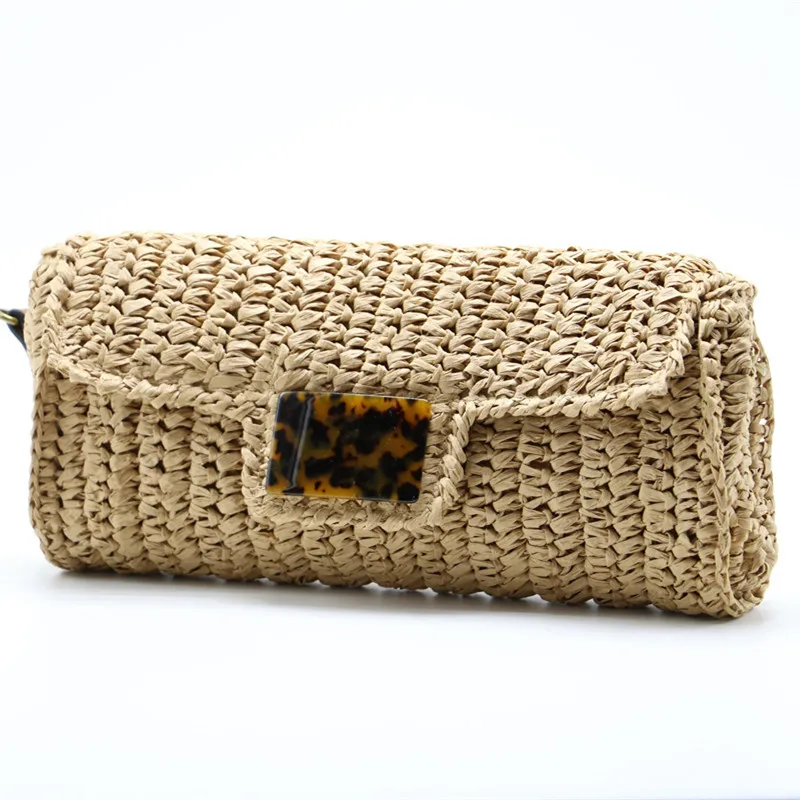 Brand Designer Women\'s Crossbody Bag Handmade Woven Flap Handbags Bohemian Summer Straw Beach Shoulder Bags Female Clutch Bag