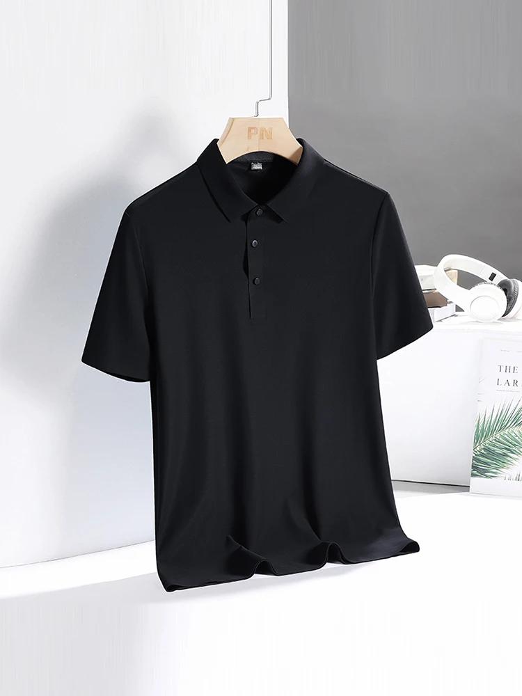 Men Polo Shirt Quick Dry Silk Fabric Short Sleeve Summer Ice Cool Thin T Shirt 2024 Breathable Loose Fashion Male Soft Shirts