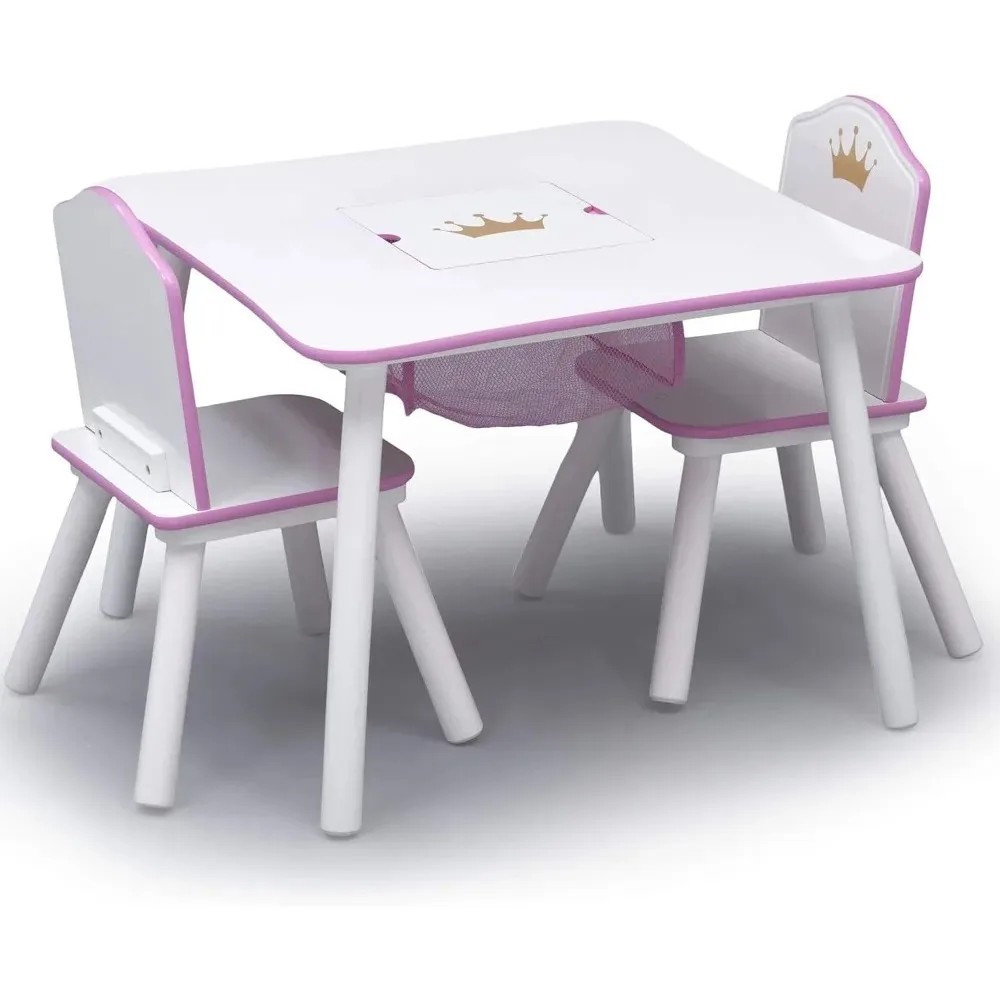 Kids Wood Table and Chair Set with Storage White/Pink Perfect Space for Playtime Homework or Mealtime