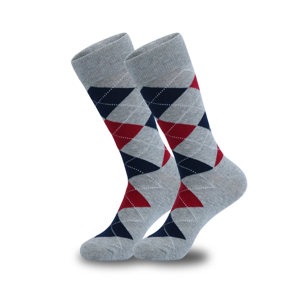 5 Pairs Mens Argyle Dress Socks Plus Size, High Quality Combed Cotton Crew Socks, Black Cool Breathable Casual Socks for men